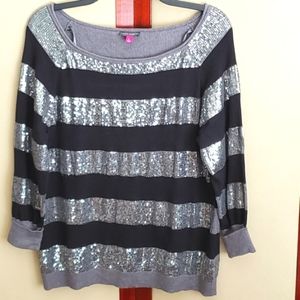 Vince Camuto 3/4 Sleeve sequin stripe Top L